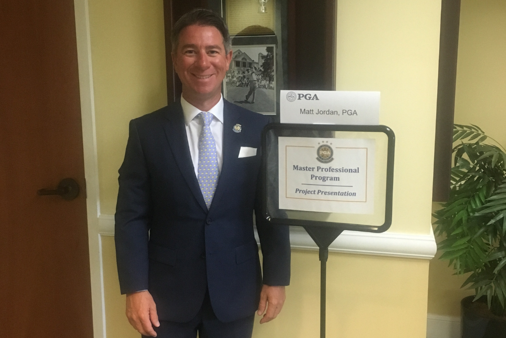 Matt Lindley, Director of Golf at Streamsong Resort in Florida, receiving Master Professional status