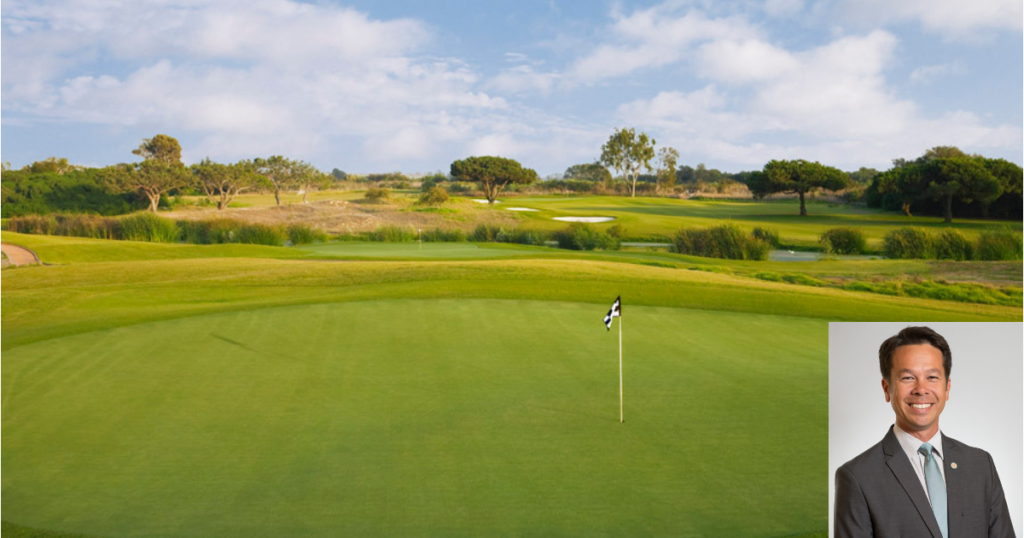 Hole at Olivas Links in Ventura, California, with photo of Carl-Van Vallier