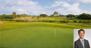 Hole at Olivas Links in Ventura, California, with photo of Carl-Van Vallier