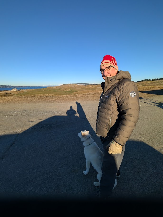 Chambers Bay Director of Agronomy Eric Johnson and his dog